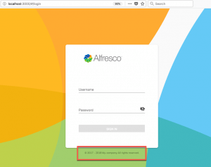 Copyright modified and customized on login page