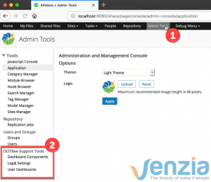 How to display admin support tools on Alfresco