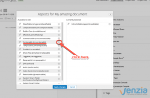 Adding versionable aspect into the document